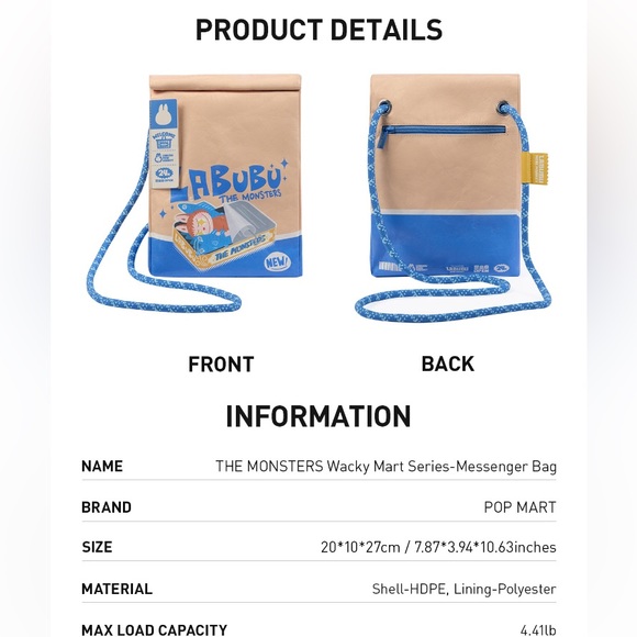 Pop Mart Labubu The Monsters Wacky Mart Series Messenger Bag Authentic - Picture 10 of 11